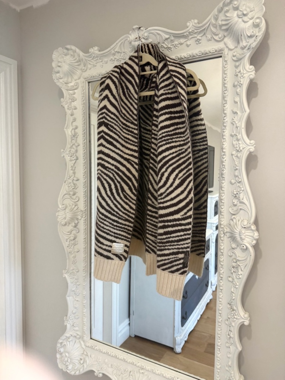 Coach Signature Zebra Animal Pattern Wool Angora Scarf